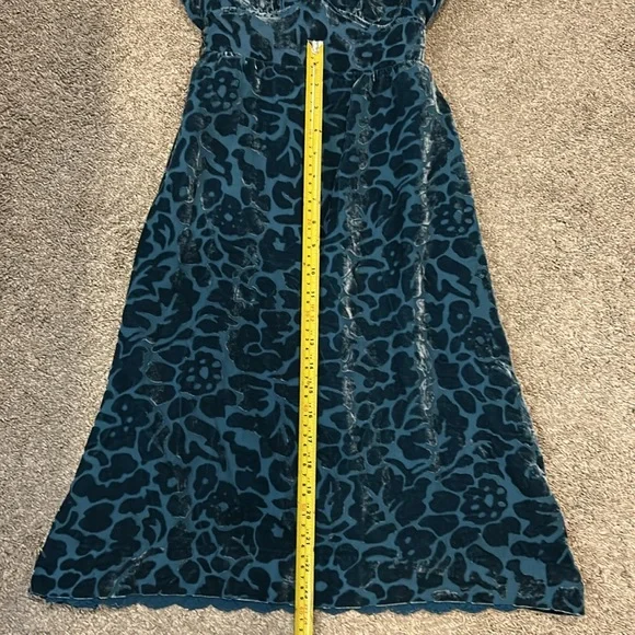🦚EUC Anthropologie Moulinette Soeurs Silk Blend Burnout Velvet Teal Dress Size 4 - Picture 8 of 9